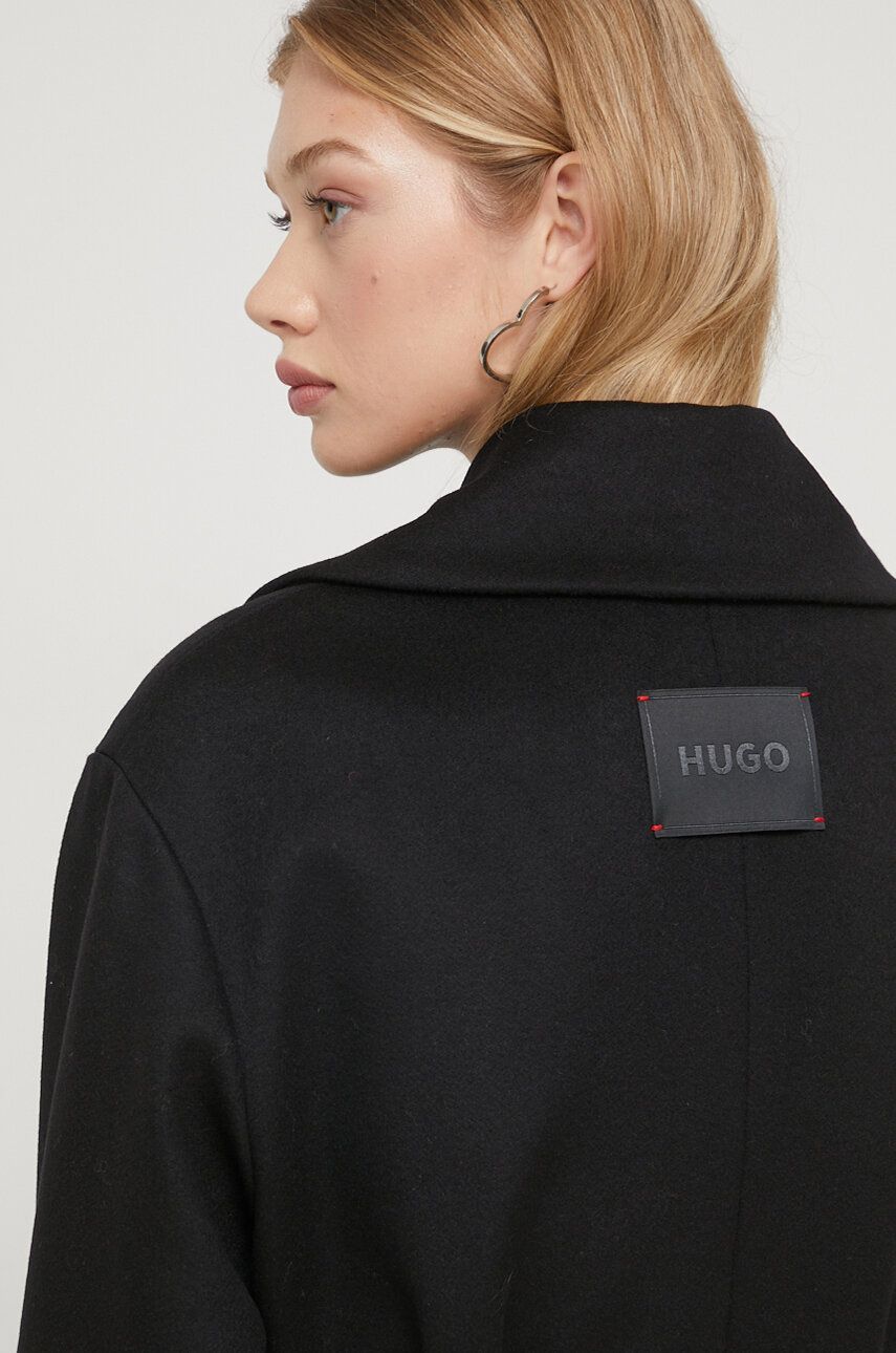 HUGO płaszcz wełniany kolor czarny przejściowy