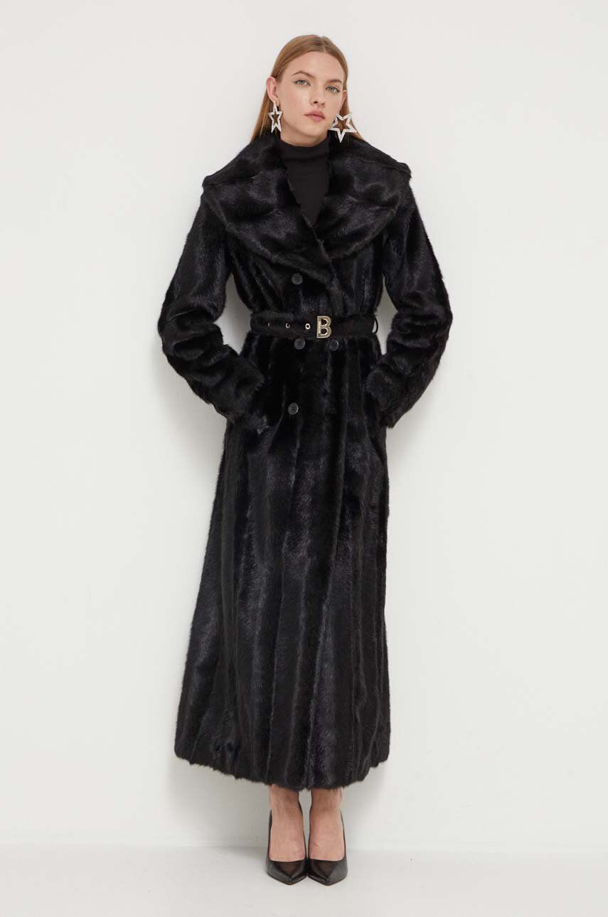 Blugirl Blumarine palton femei, culoarea negru, de tranzitie, cu doua randuri de nasturi