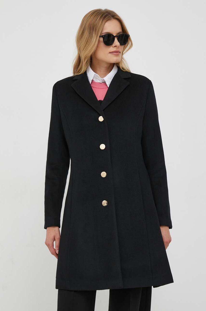 Levně Vlněný kabát Lauren Ralph Lauren černá barva, přechodný