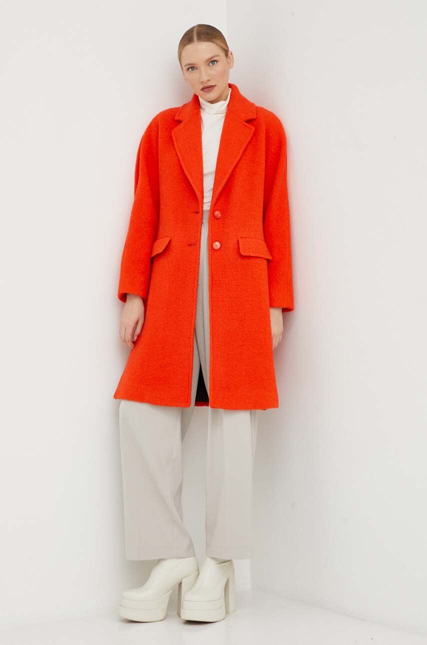 Vlněný kabát Patrizia Pepe oranžová barva, přechodný - oranžová - Hlavní materiál: 80 % Vlna
