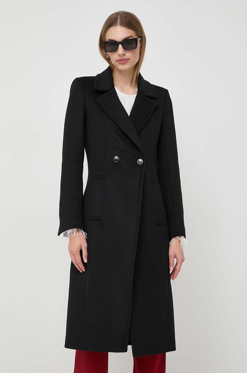 E-shop Vlněný kabát Patrizia Pepe černá barva, přechodný, dvouřadový