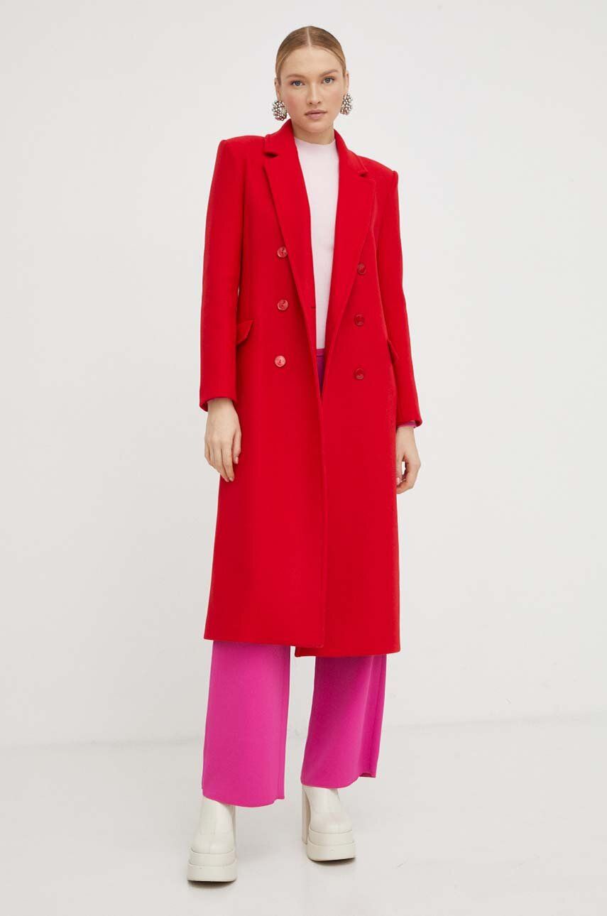 E-shop Vlněný kabát Patrizia Pepe červená barva, přechodný, dvouřadový
