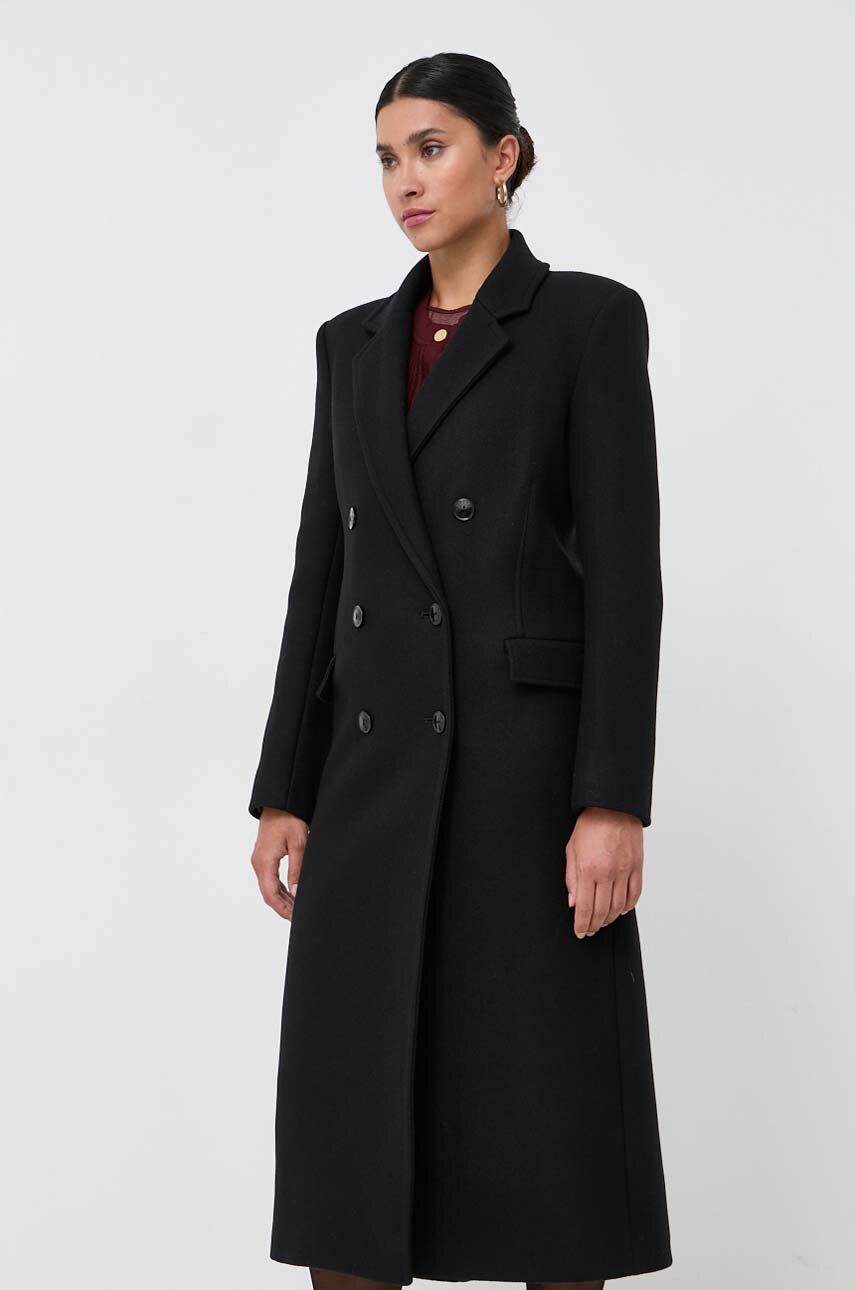 Vlněný kabát Patrizia Pepe černá barva, přechodný, dvouřadový - černá - Hlavní materiál: 75 % Virgin