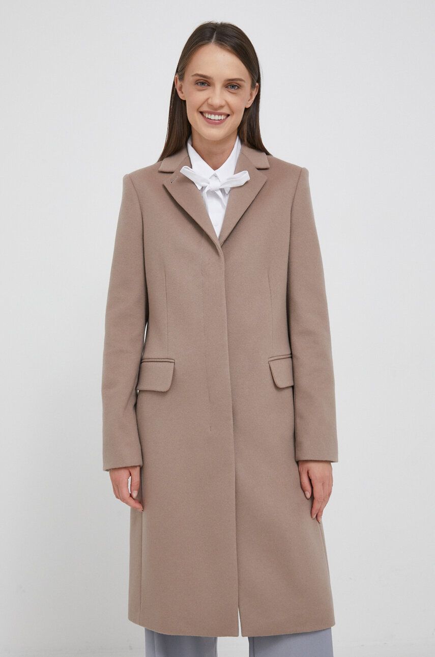 Levně Vlněný kabát Calvin Klein béžová barva, přechodný