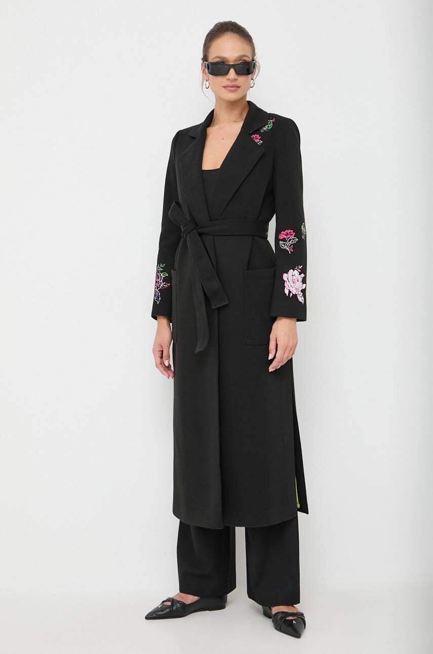Kabát Twinset dámský, černá barva, přechodný, bez zapínání - černá - 100 % Polyester