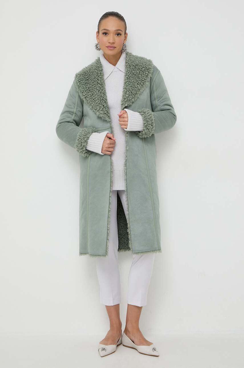E-shop Kabát Twinset dámský, zelená barva, přechodný