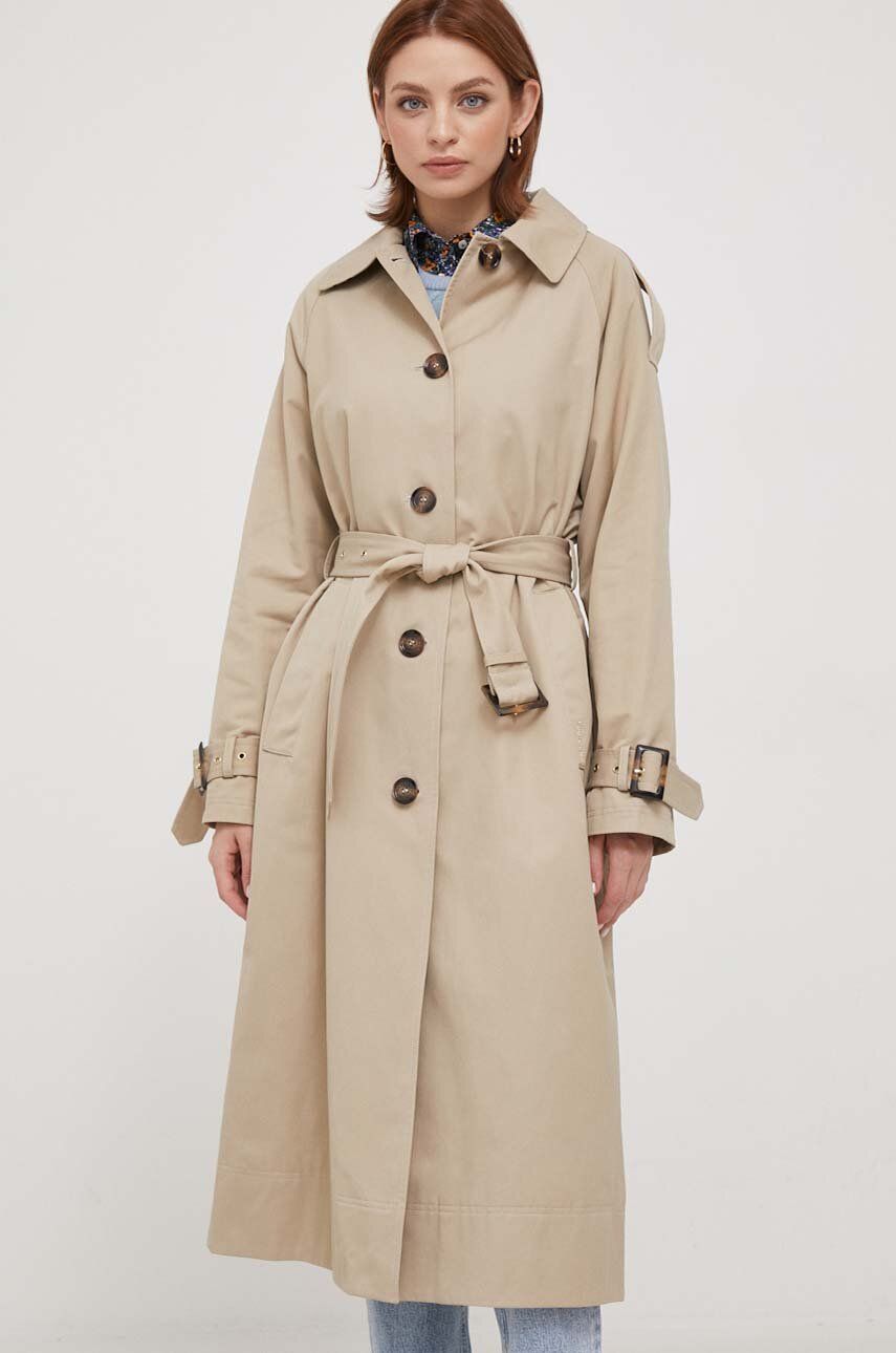 Barbour Trenci Marie Showerproof Femei, Culoarea Bej, De Tranzitie, Oversize