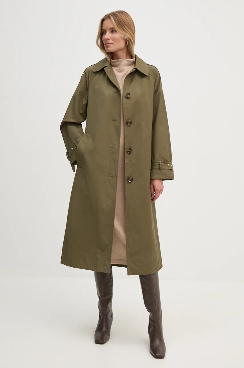 Barbour trenci Marie Showerproof femei, culoarea verde, de tranzitie, oversize