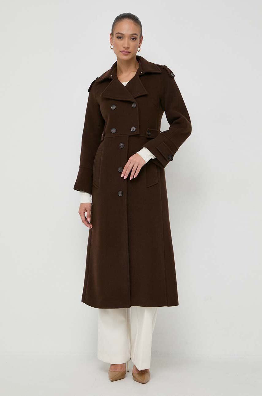 Vlnený kabát Ivy Oak hnedá farba, prechodný, dvojradový