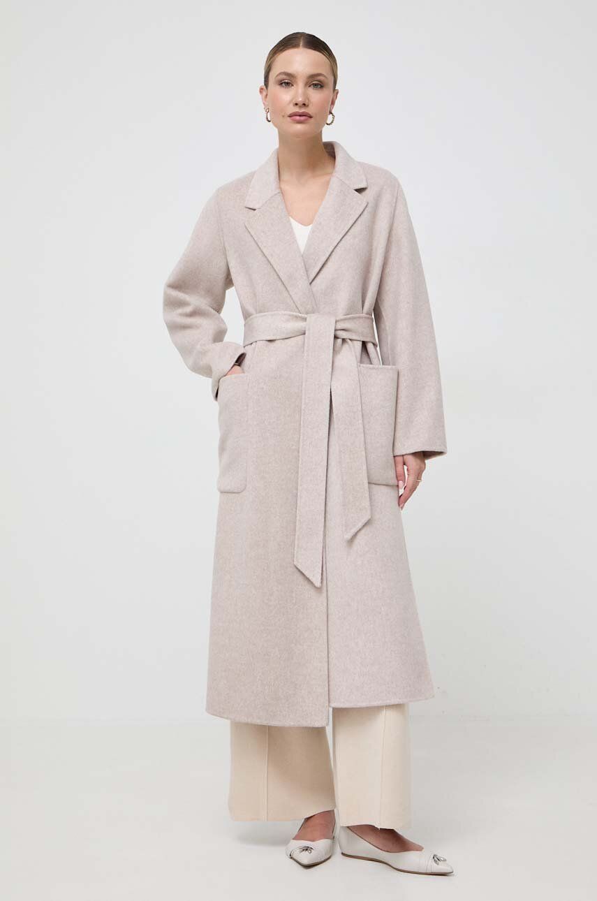 Vlněný kabát Ivy Oak béžová barva, přechodný - béžová - 100 % Vlna