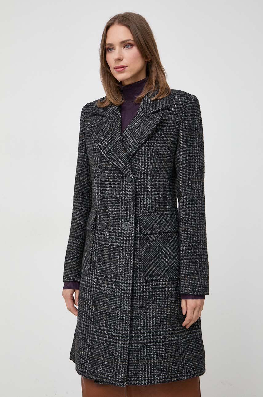Kabát s příměsí vlny Morgan šedá barva, přechodný, dvouřadový
