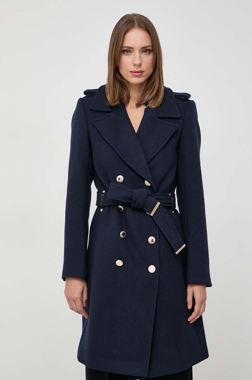 Kabát s příměsí vlny Morgan tmavomodrá barva, přechodný, dvouřadový - námořnická modř - Hlavní mater