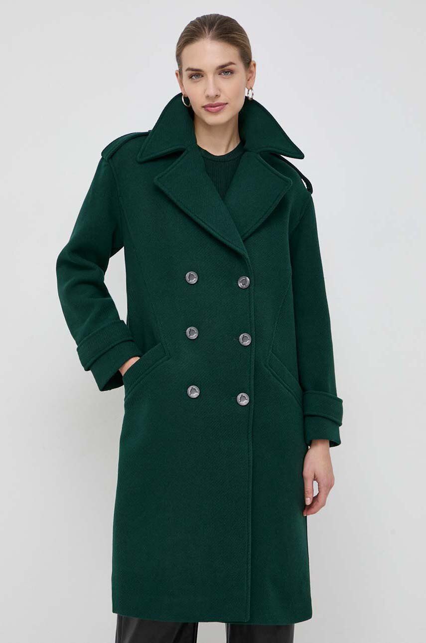 Morgan palton din lana culoarea verde, de tranzitie, oversize