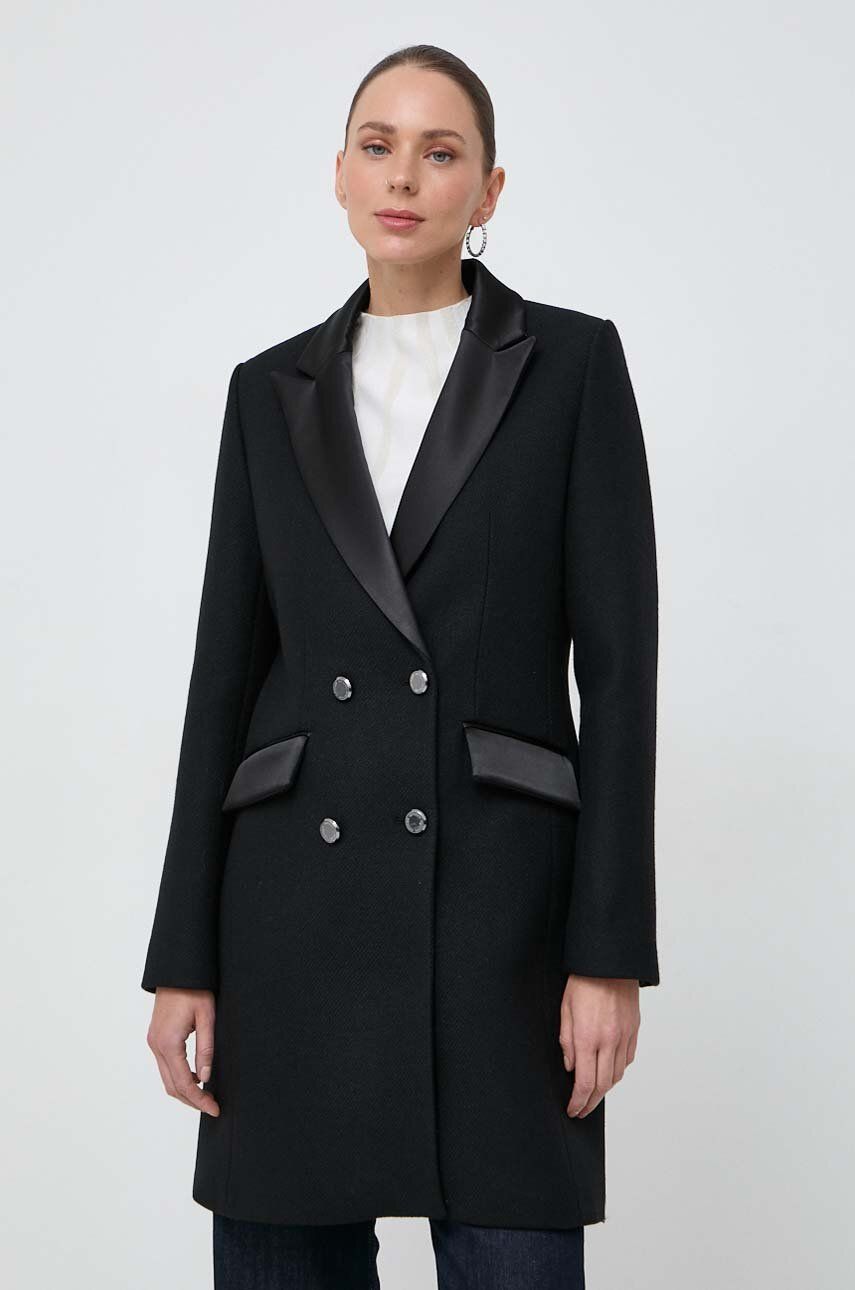 Levně Vlněný kabát Morgan černá barva, přechodný, dvouřadový