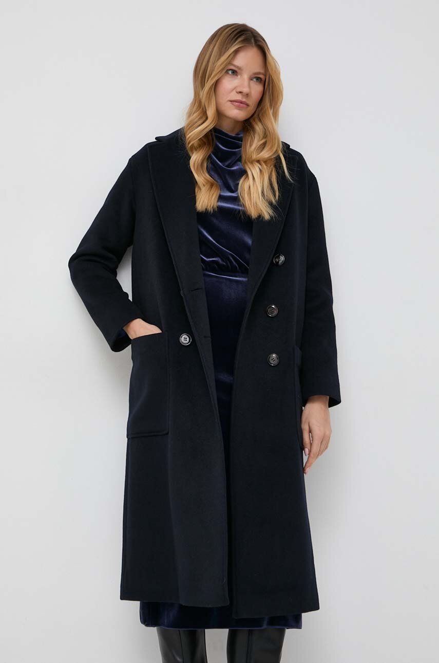 E-shop Kabát s příměsí vlny MAX&Co. tmavomodrá barva, přechodný, oversize