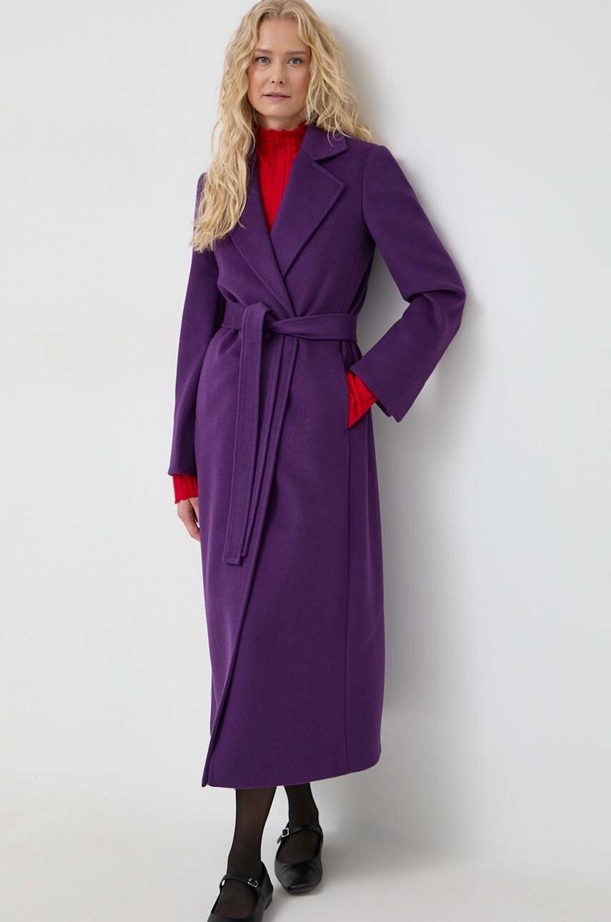Vlněný kabát MAX&Co. fialová barva, přechodný, bez zapínání - fialová - Hlavní materiál: 100 % Virgi