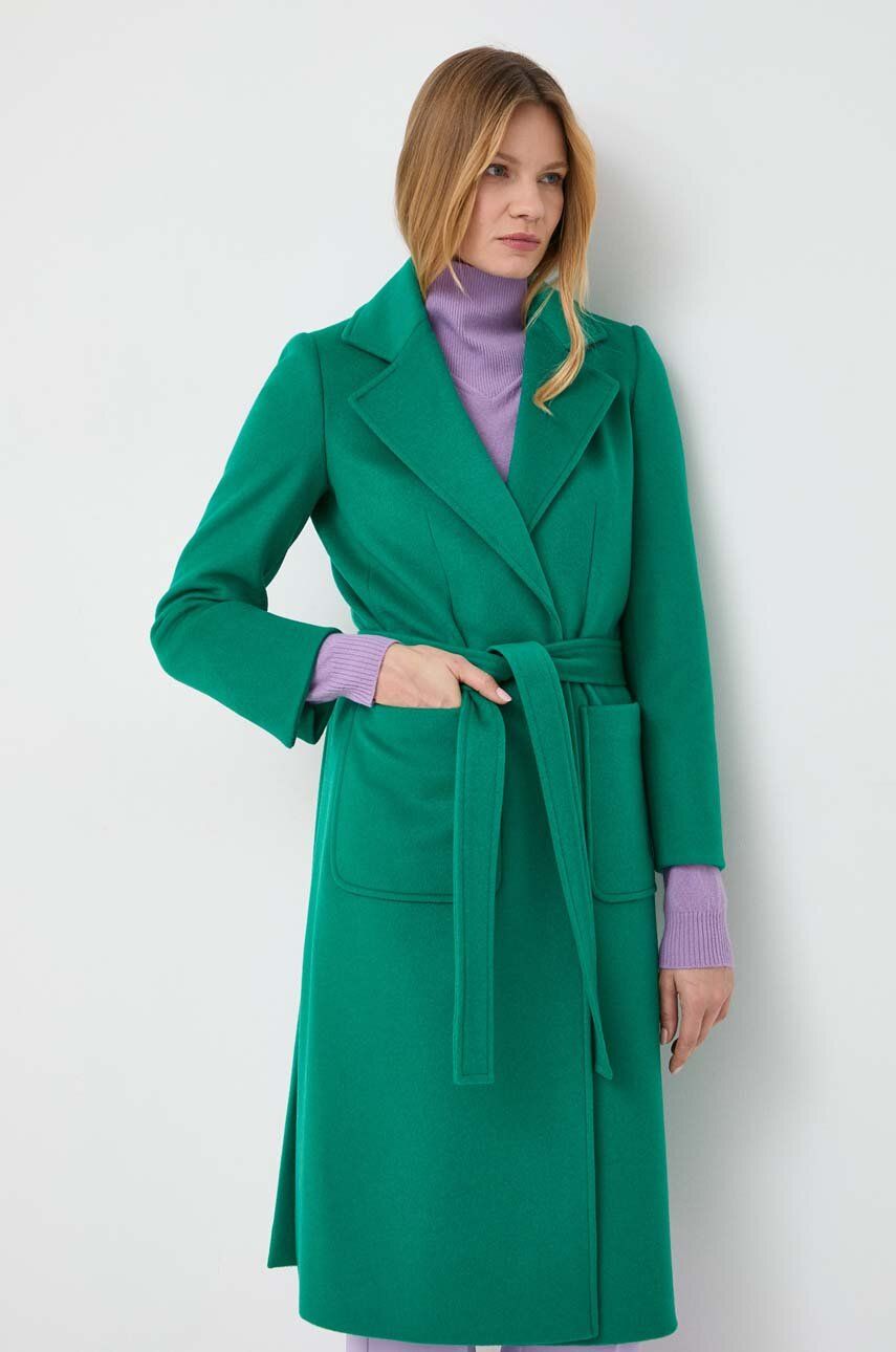 Vlněný kabát MAX&Co. zelená barva, přechodný, bez zapínání - zelená - Hlavní materiál: 100 % Vlna