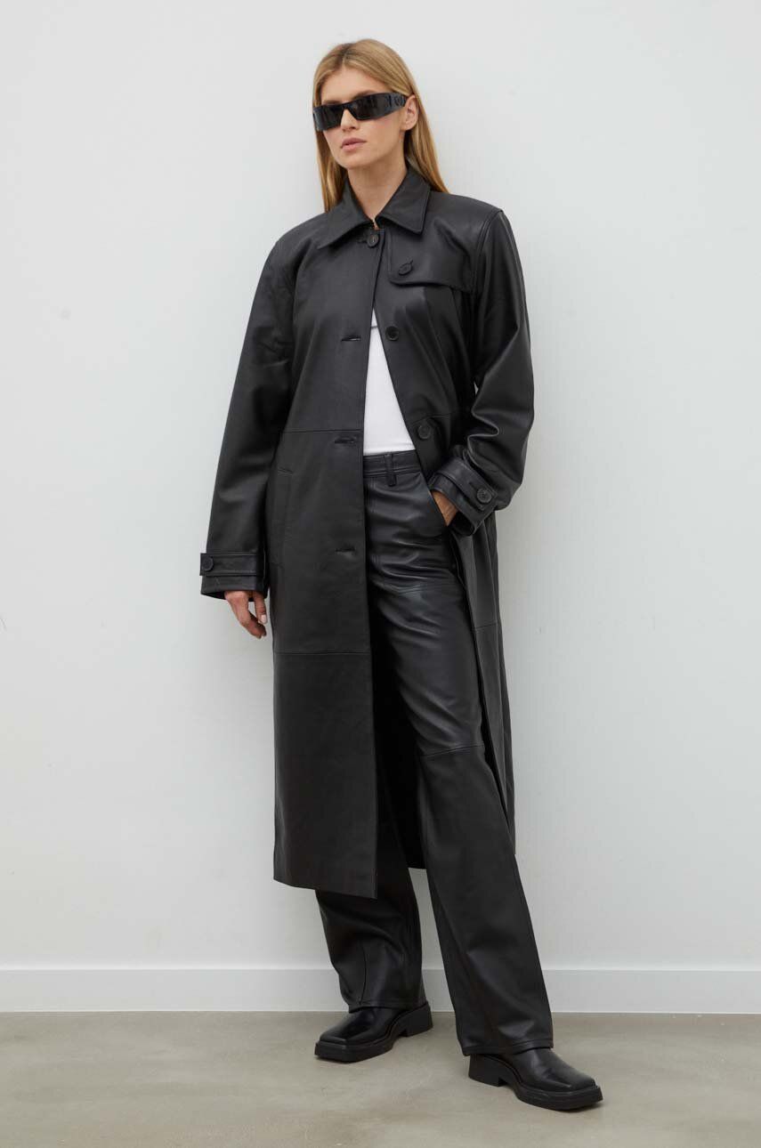Kožený kabát Won Hundred dámský, černá barva, přechodný - černá - Hlavní materiál: 100 % Přírodní ků
