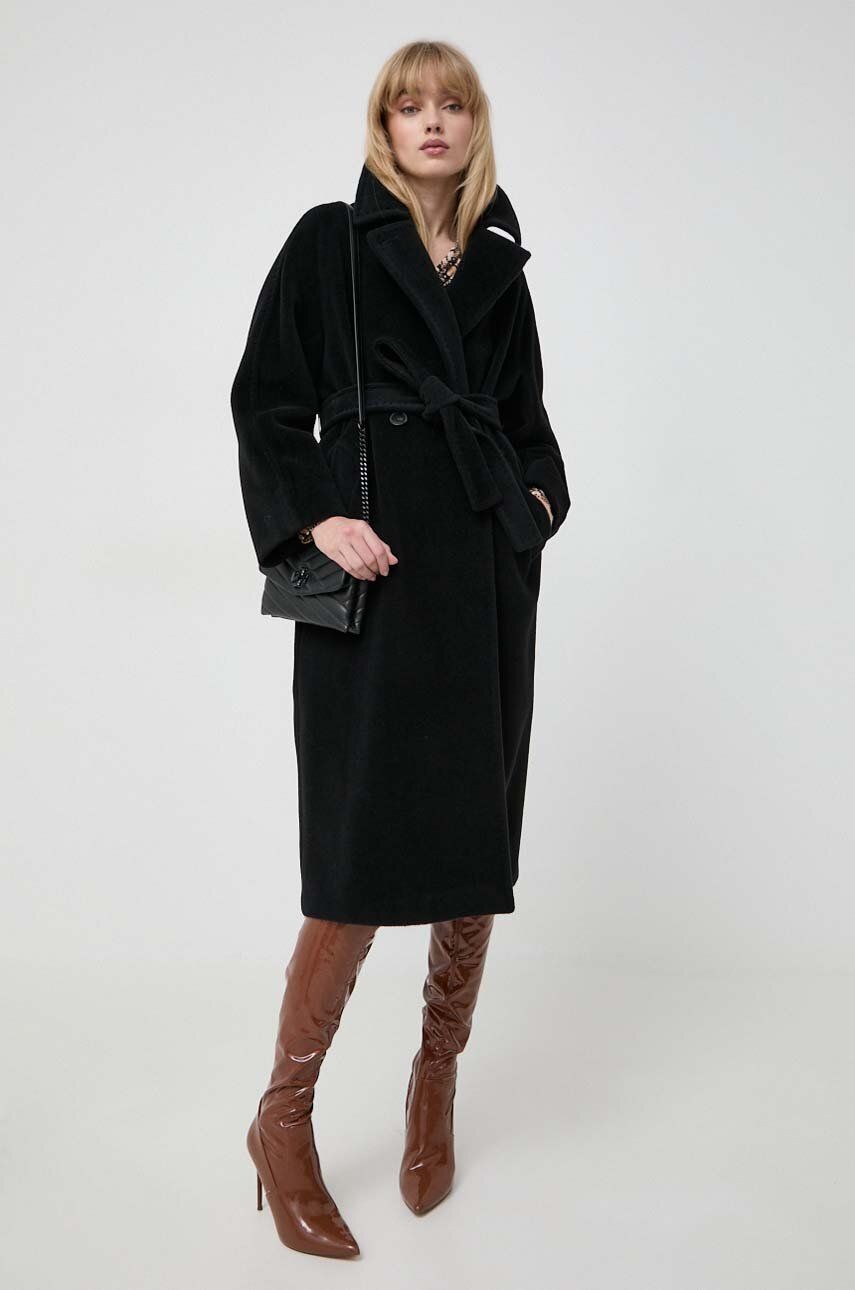 Marella palton de lana culoarea negru, de tranzitie, cu doua randuri de nasturi