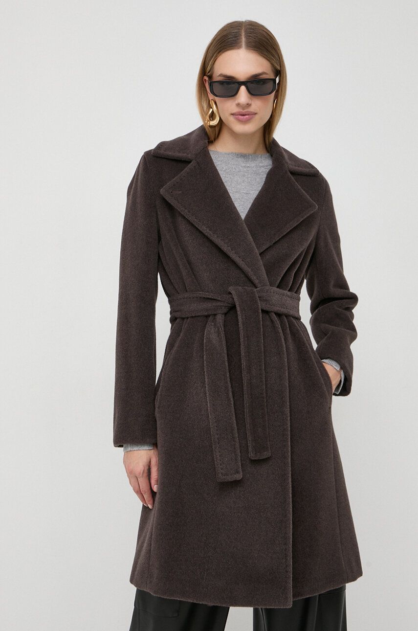 Vlněný kabát Marella hnědá barva, přechodný - hnědá - Hlavní materiál: 100 % Virgin vlna Podšív