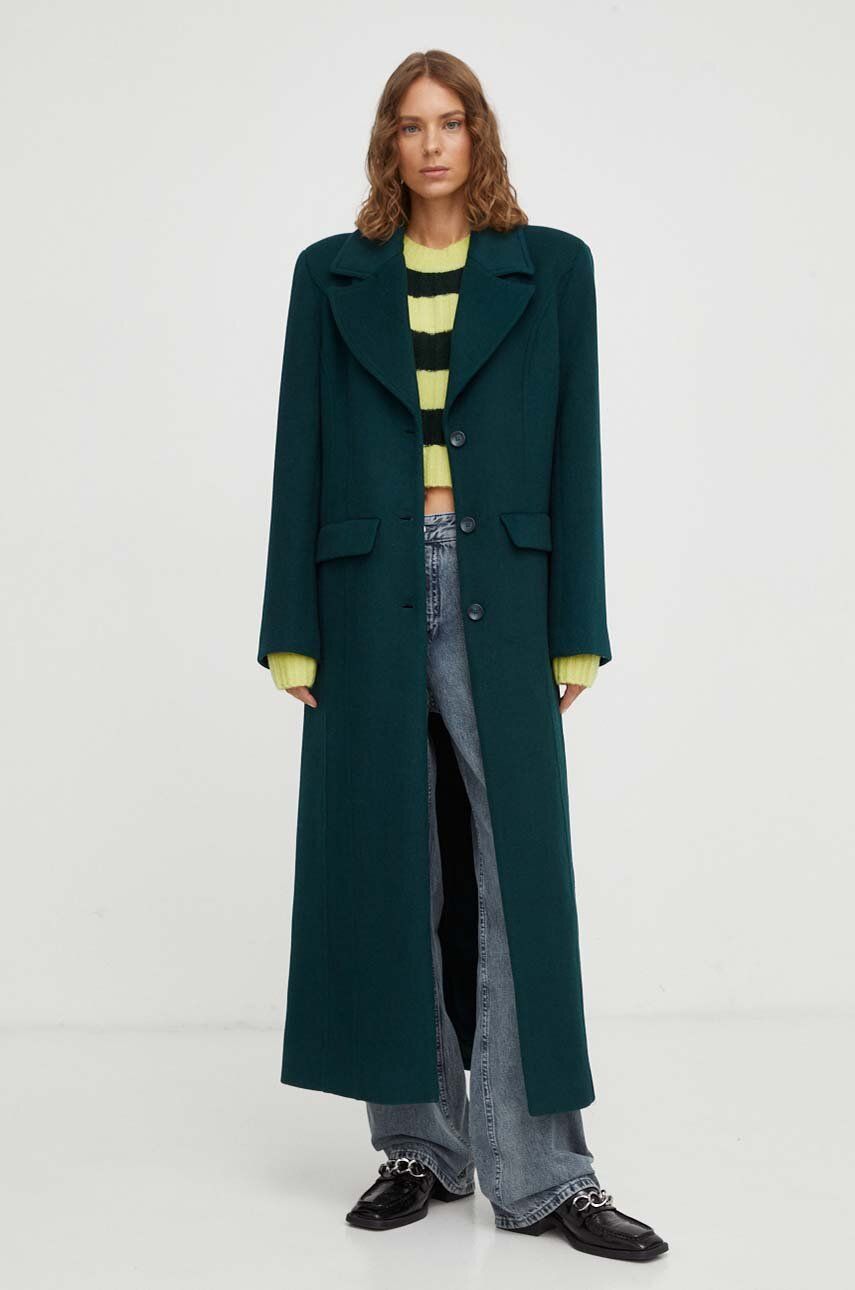 Vlněný kabát Gestuz zelená barva, přechodný - zelená - Hlavní materiál: 50 % Polyester
