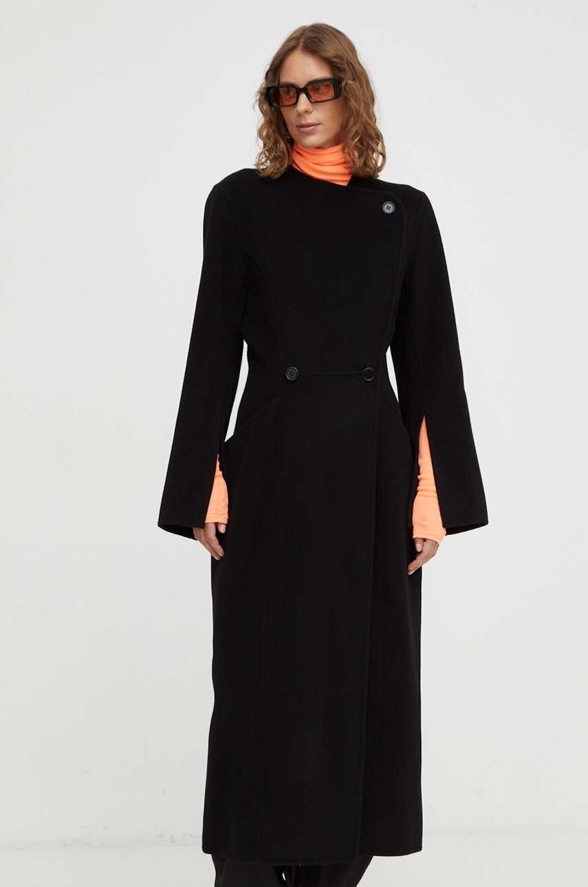 Vlněný kabát By Malene Birger černá barva, přechodný, dvouřadový - černá - 100 % Vlna