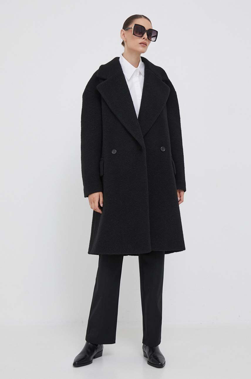 Kabát s příměsí vlny Joop! černá barva, přechodný, oversize - černá - Hlavní materiál: 60 % Polyeste
