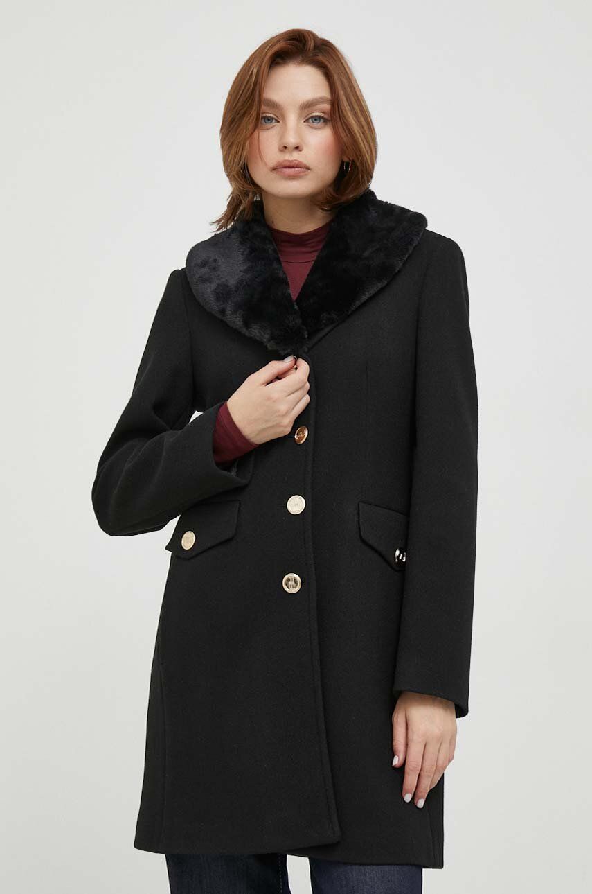 Levně Vlněný kabát Artigli černá barva, přechodný