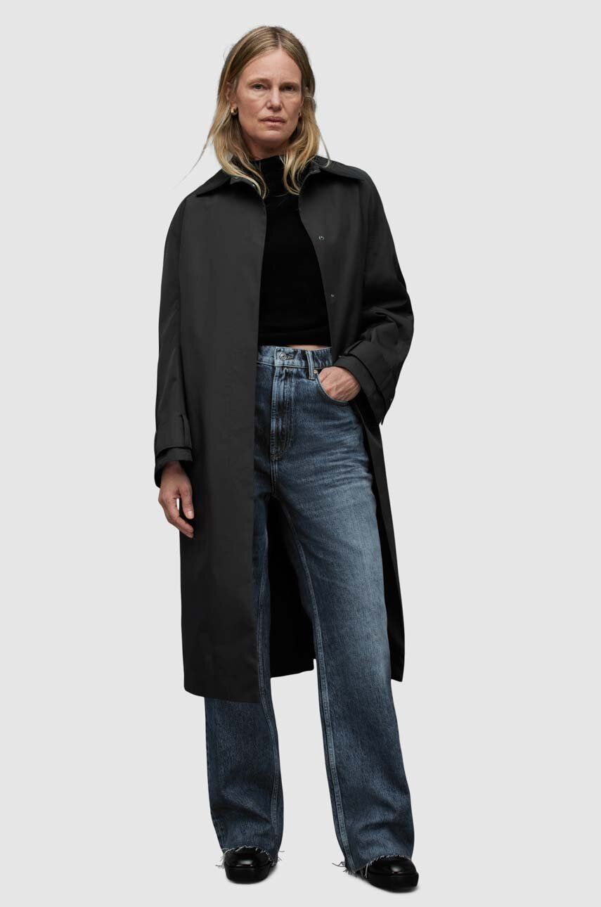 E-shop Trench kabát AllSaints WO020Z ASHTINA TRENCH dámský, černá barva, přechodný