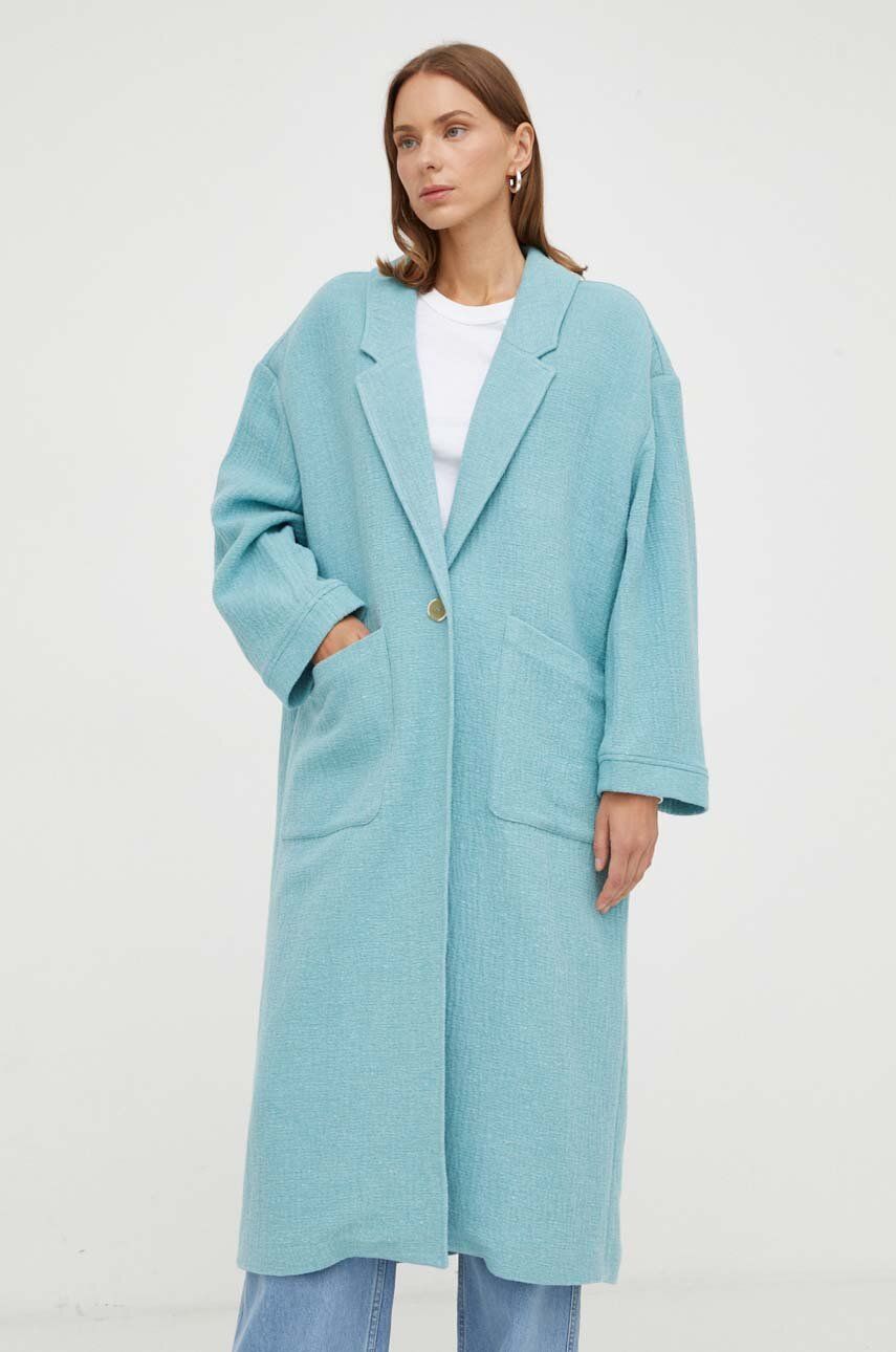 Kabát American Vintage dámský, tyrkysová barva, přechodný - tyrkysová - Hlavní materiál: 51 % Bavlna
