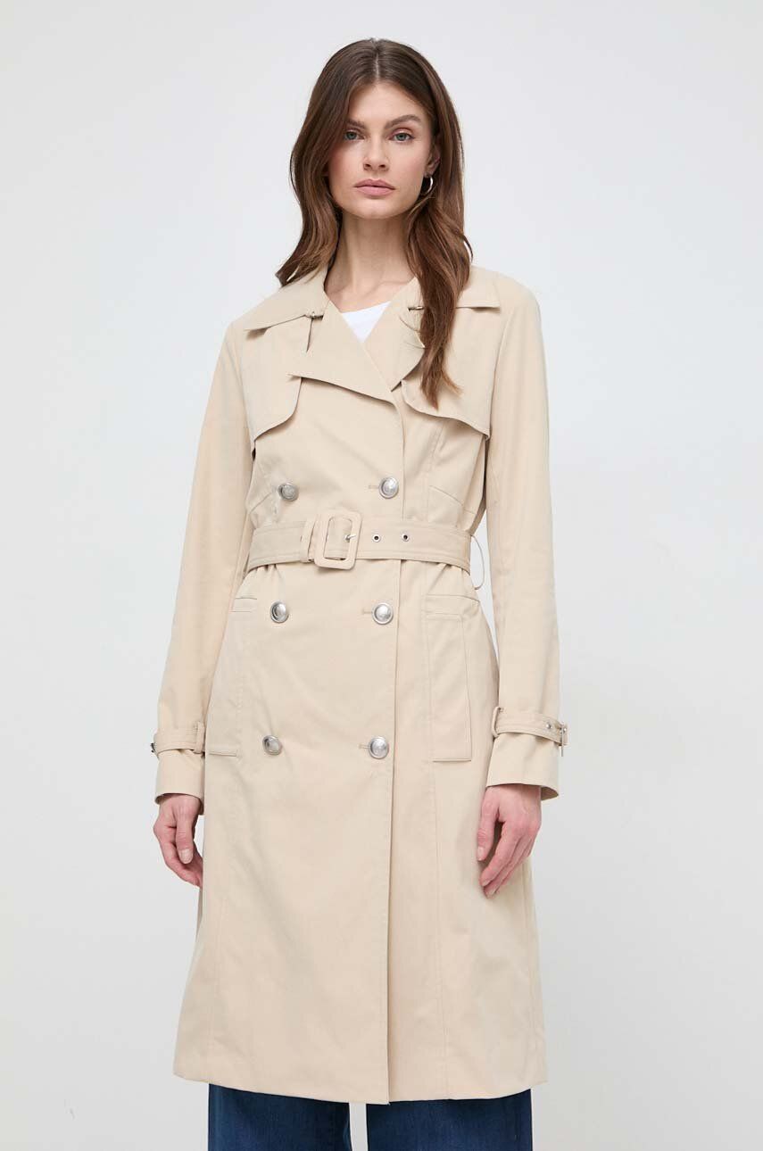 E-shop Trench kabát Guess ASIA dámský, béžová barva, přechodný, dvouřadový, W4RL00 WF5Z2
