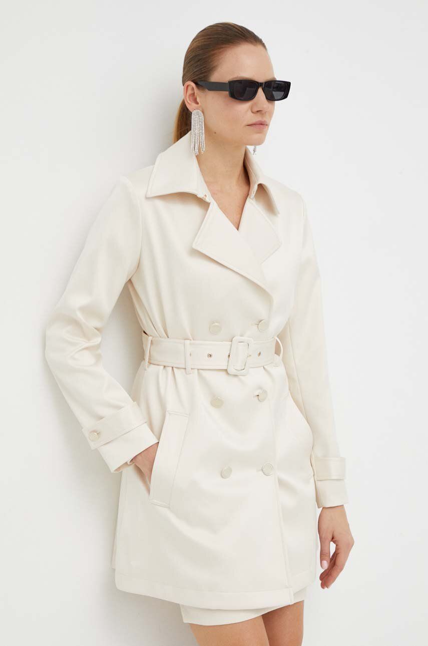 E-shop Kabát Guess LUANA dámský, béžová barva, přechodný, dvouřadový, W4RL08 WFJ02