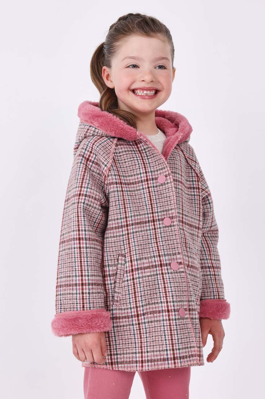 Dětský kabát s příměsí vlny Mayoral růžová barva - růžová -  Materiál č. 1: 52 % Polyester