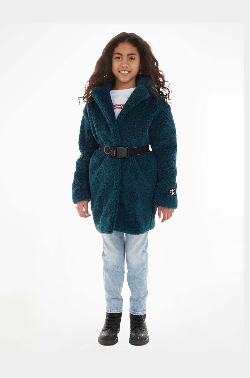 Levně Dětský kabát Calvin Klein Jeans zelená barva