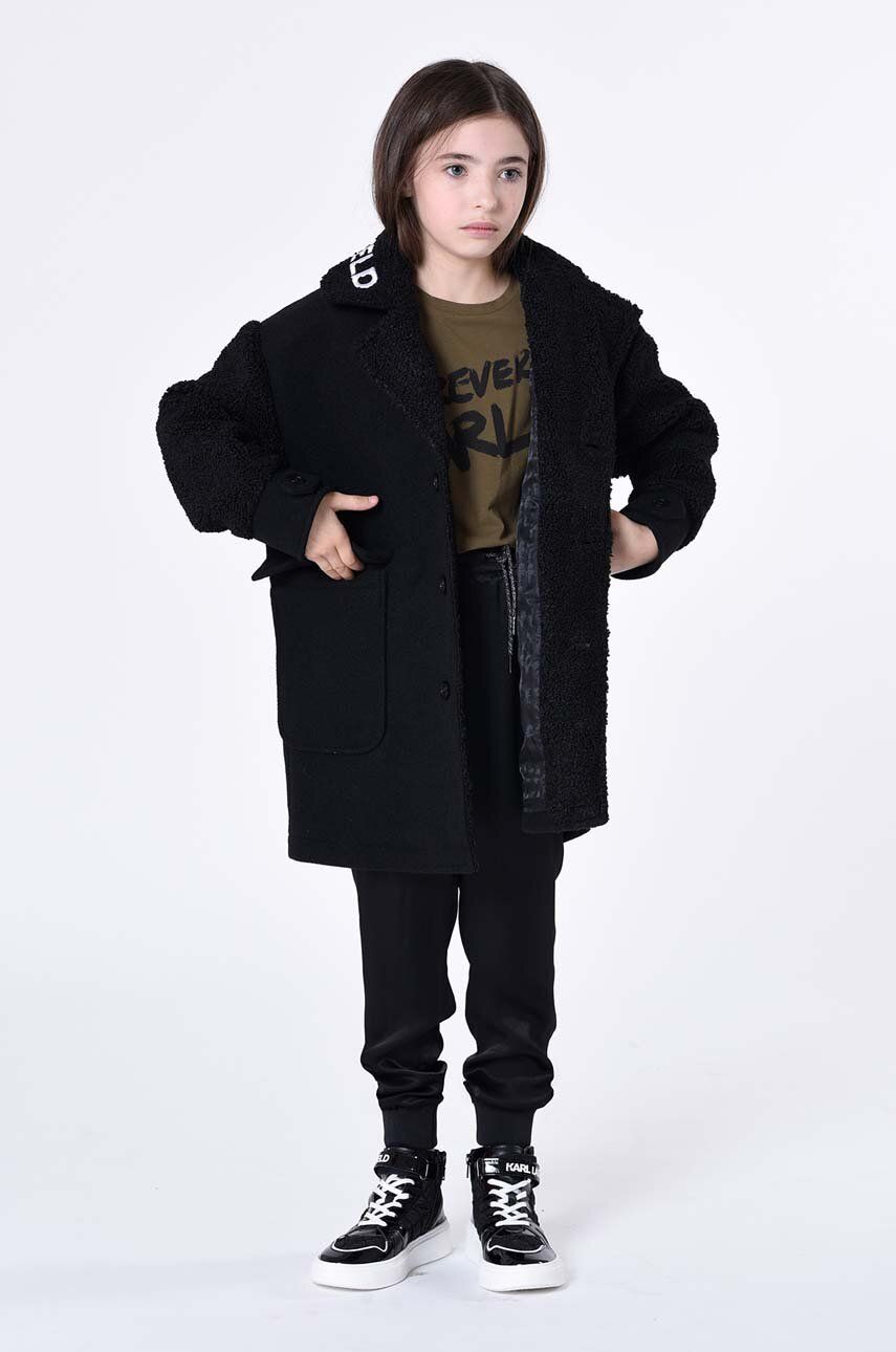 Levně Dětský kabát Karl Lagerfeld černá barva