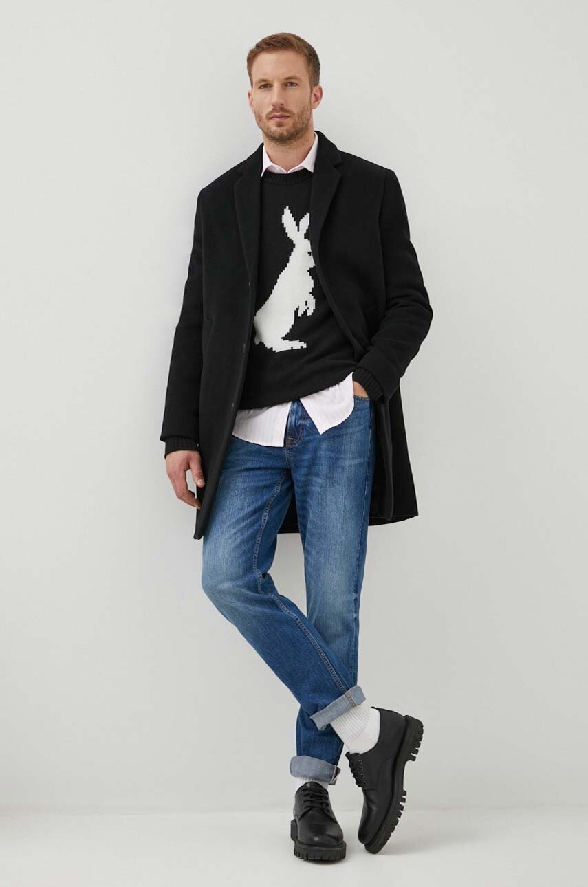 

Вовняне пальто Tommy Hilfiger колір чорний перехідне