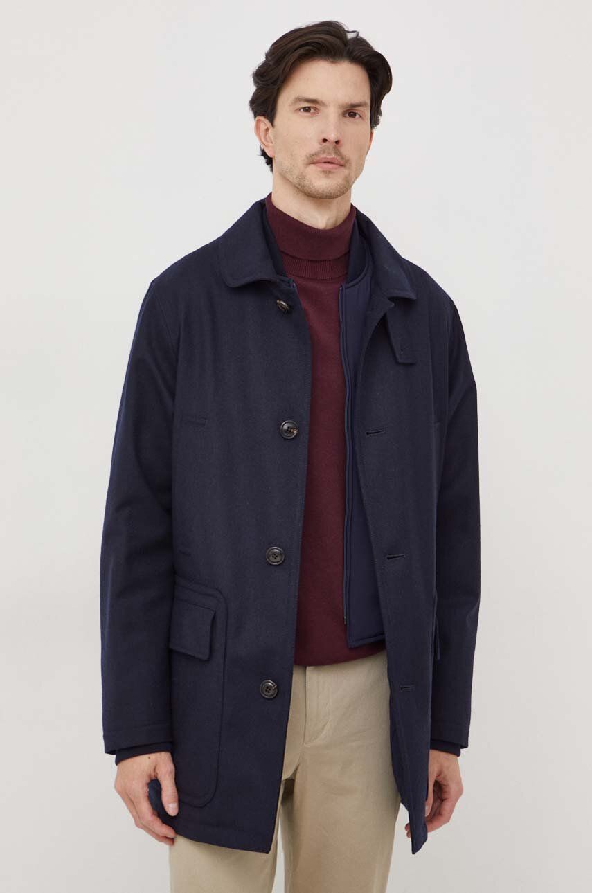 Vlněný kabát Polo Ralph Lauren tmavomodrá barva, přechodný - námořnická modř - Hlavní materiál: 54 %