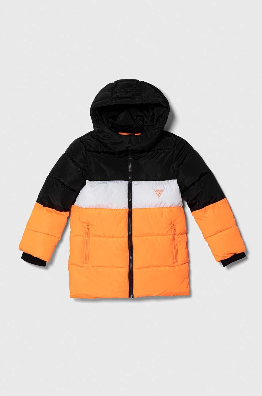 Levně Dětská bunda Guess oranžová barva