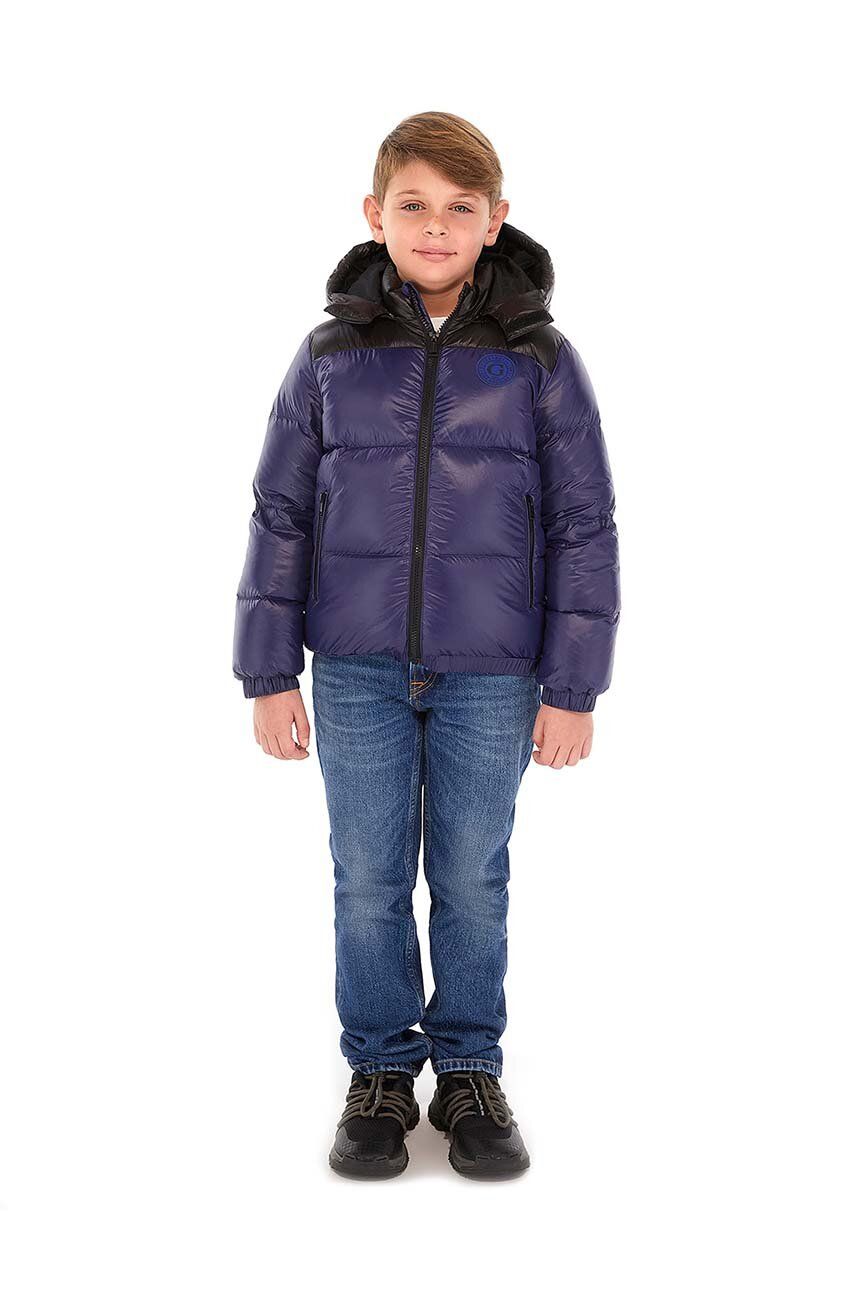 Dětská péřová bunda Guess - modrá - Hlavní materiál: 100 % Polyester Podšívka: 100 % Polyester