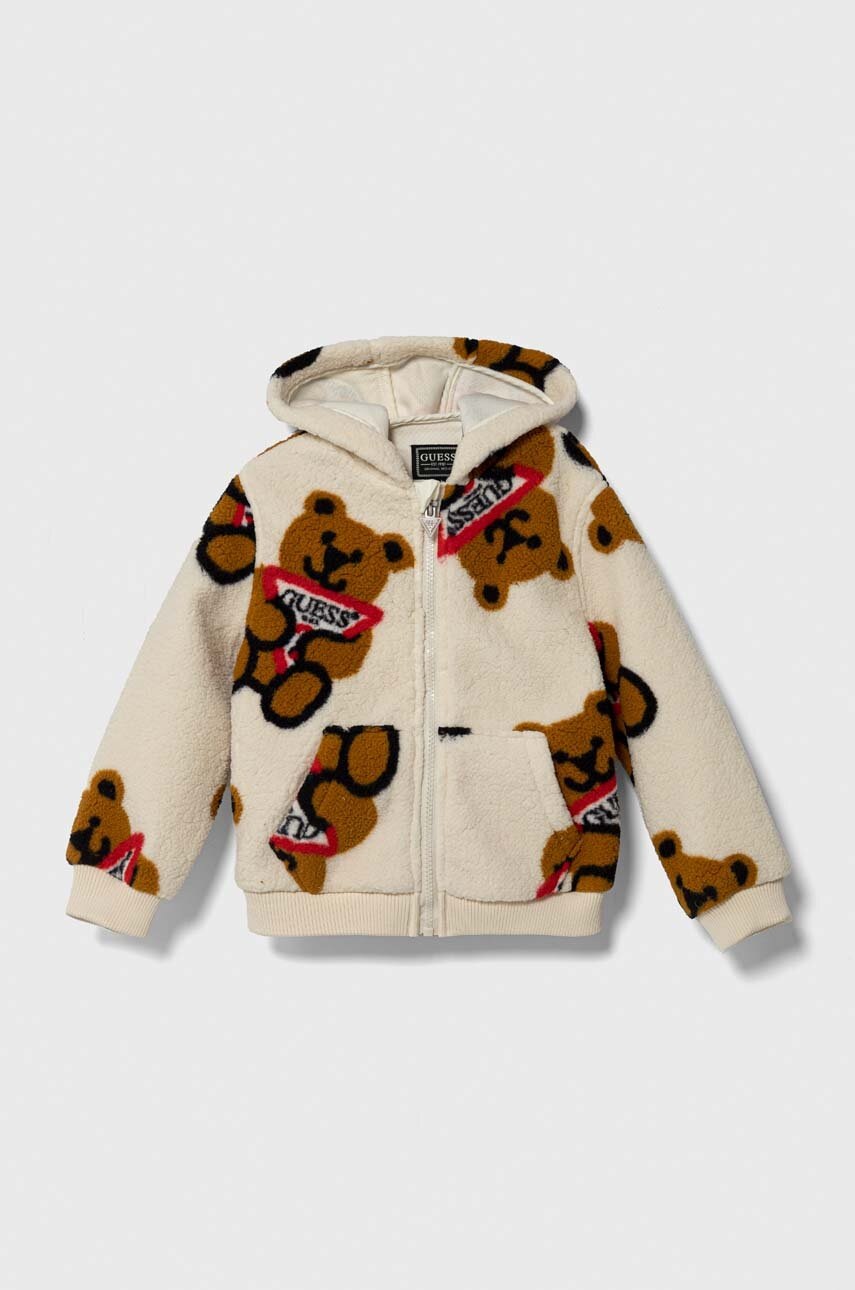 

Куртка Guess цвет бежевый с капюшоном узор