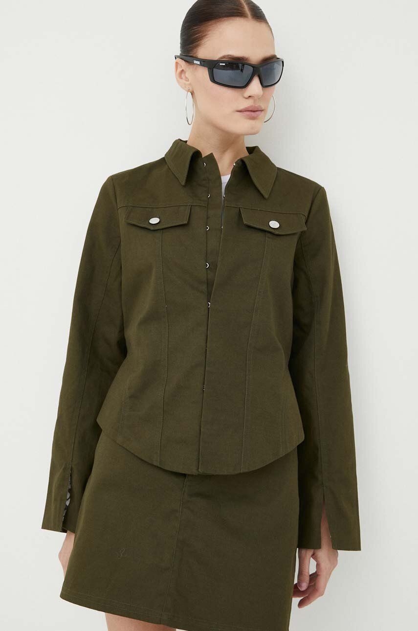 Levně Džínová bunda Résumé dámská, zelená barva, přechodná