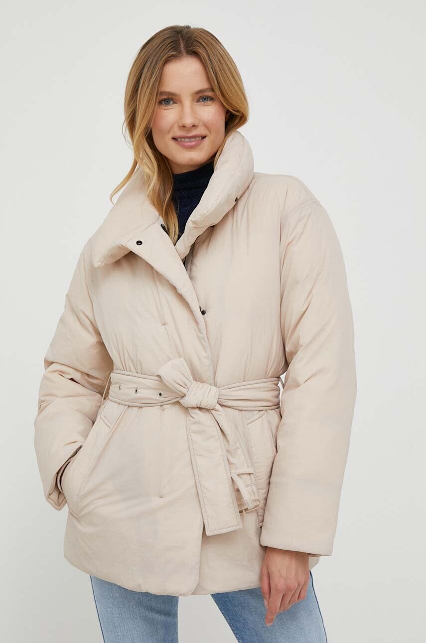 Levně Péřová bunda Calvin Klein dámská, béžová barva, zimní