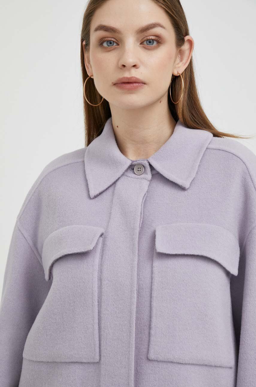 Levně Vlněná bunda Calvin Klein fialová barva, přechodná