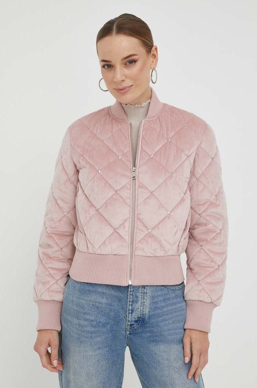 Bomber bunda Guess růžová barva, zimní - růžová -  100 % Polyester