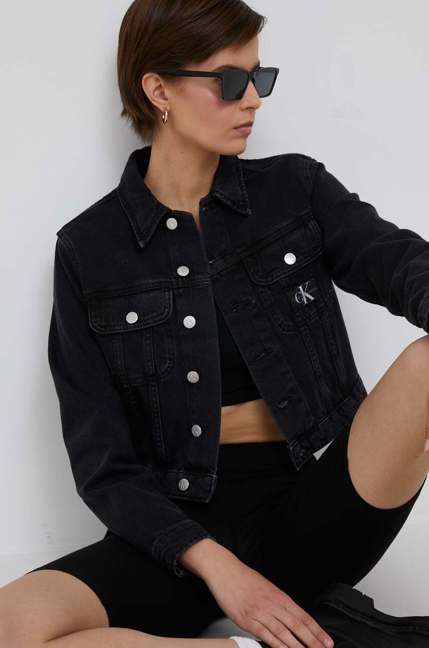 

Дънково яке Calvin Klein Jeans в черно преходен модел, Черен
