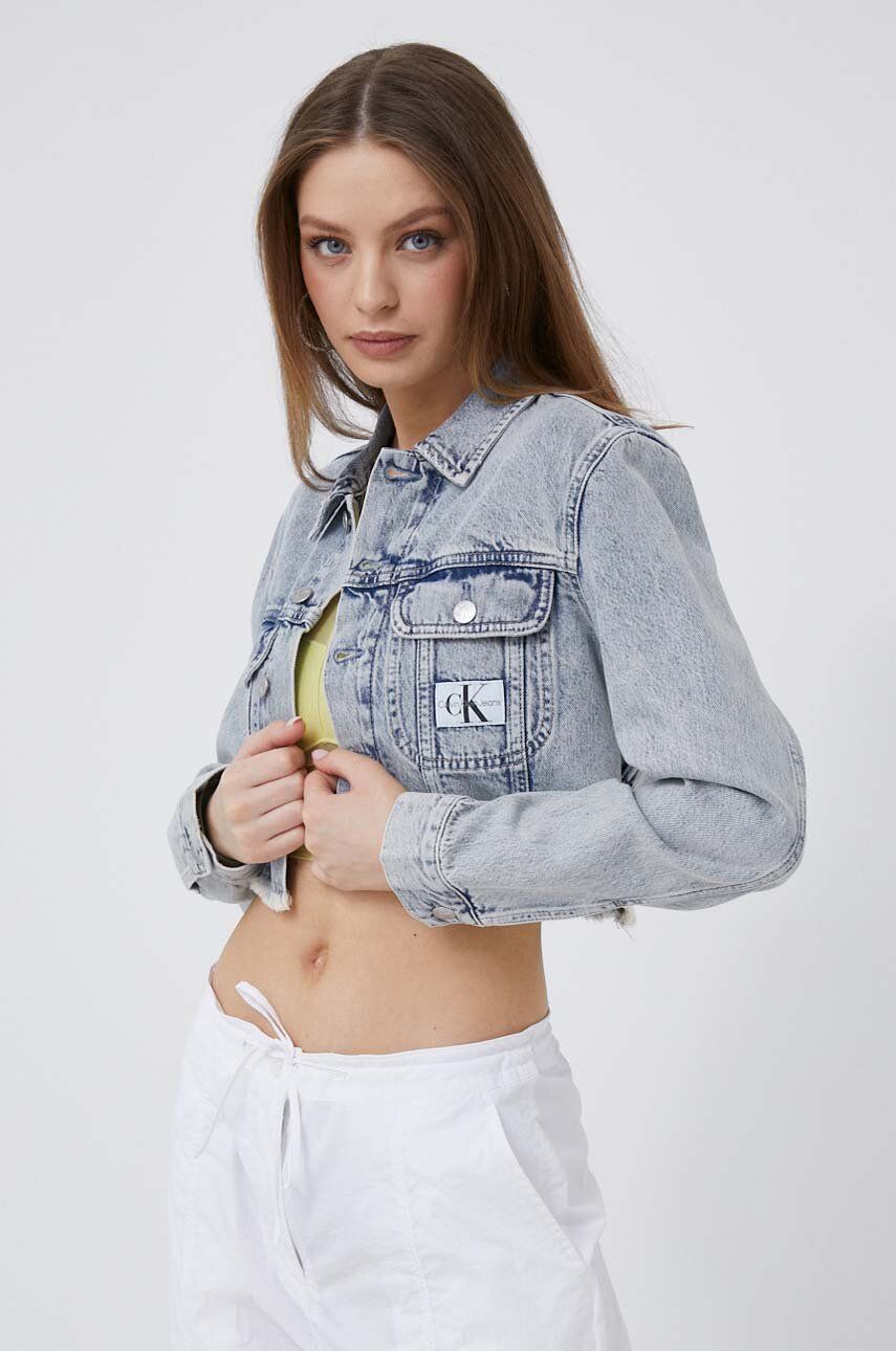 Džínová bunda Calvin Klein Jeans dámská, přechodná - modrá -  100 % Bavlna