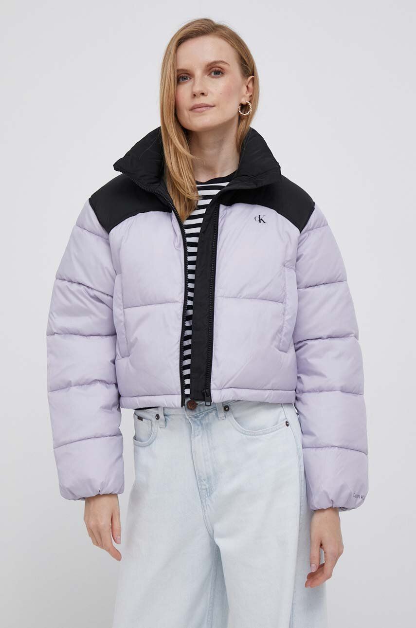 Levně Bunda Calvin Klein Jeans dámská, růžová barva, zimní