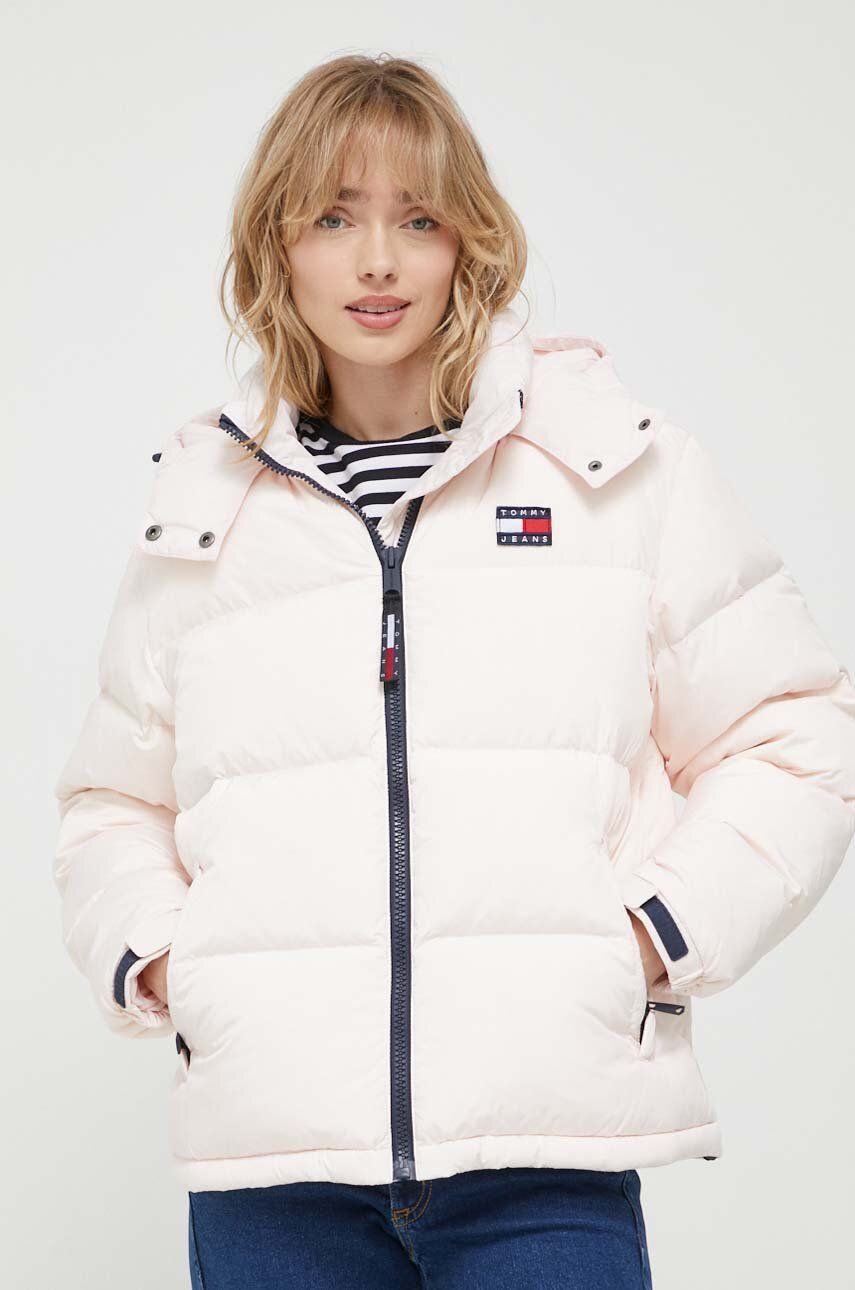 Tommy Jeans geaca de puf femei, culoarea roz, de iarna