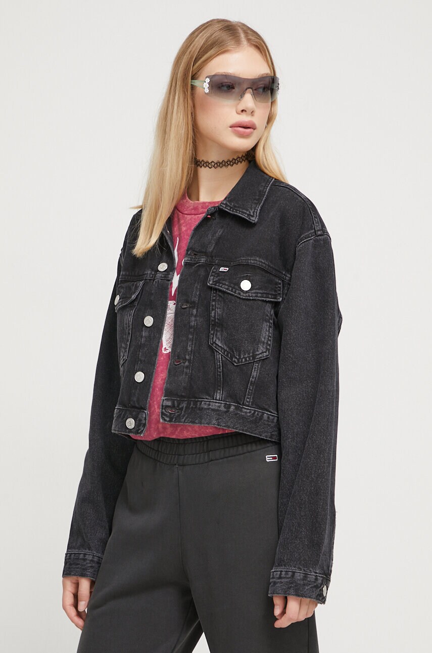 

Джинсовая куртка Tommy Jeans женская цвет чёрный переходная oversize