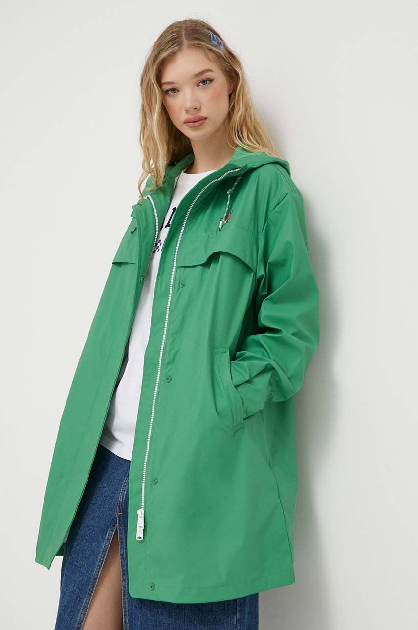 Nepromokavá bunda Tommy Jeans dámská, zelená barva, přechodná - zelená -  Hlavní materiál: 52 %